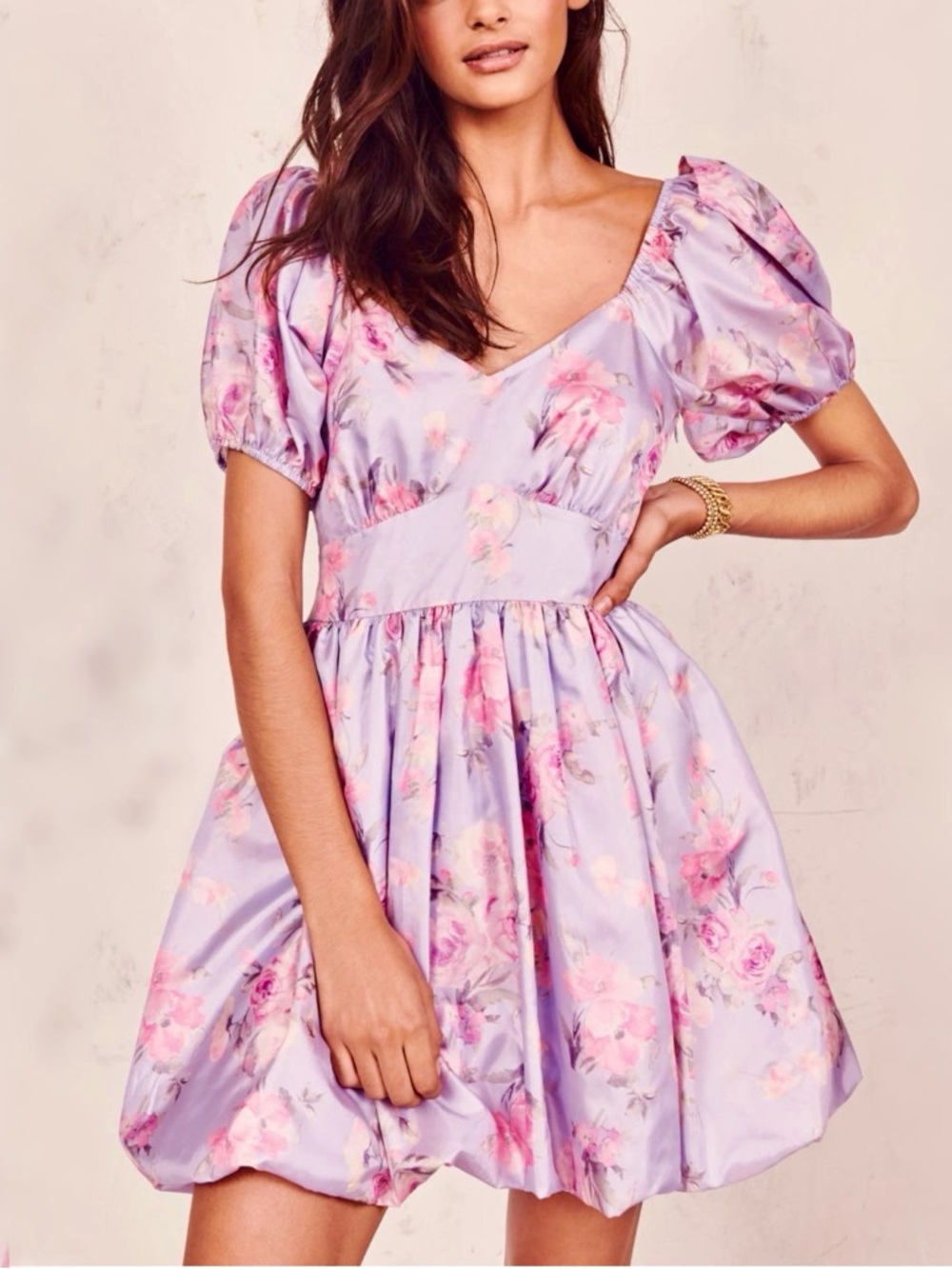 Loveshackfancy Size 6 Hansel Floral Puff-Sleeve Mini Dress Hibiscus Pink Purple